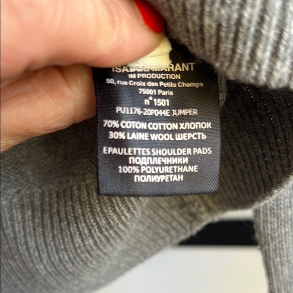 Isabel Marant Gray Crew Neck Sweater with Puff Shoulders - Picture 6 of 12